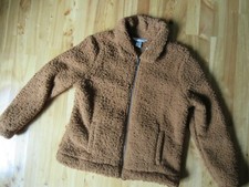 Christopher & Banks P/m Pecan Zip Up Faux Fur Elastic Cuff Jacket Nwt Soft!