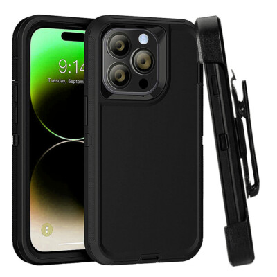 For iPhone 13 Pro Max 13 Mini Defender Shockproof Black Case With