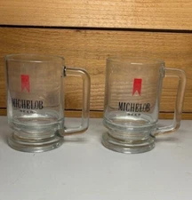 Set of 2 Glass Michelob Beer Mug Clear 12oz 5"