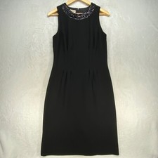 Talbots Black Dress Sheath Sleeveless Beaded Neck Cocktail Party Size 8 - flaw
