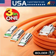 3 in 1 Max 120W 6.0 FT Fast Charging Cable USB Universal Cell Phone Charger Cord