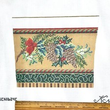 Kelly Clark hand painted needlepoint canvas Pine Bough Stocking Cuff or pillow
