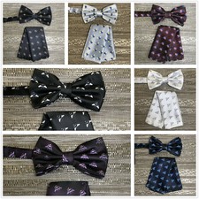 Bee Animal Print Men Pre-Tied Butterfly Bow Tie And Pocket Sqaure Hanky Wedding