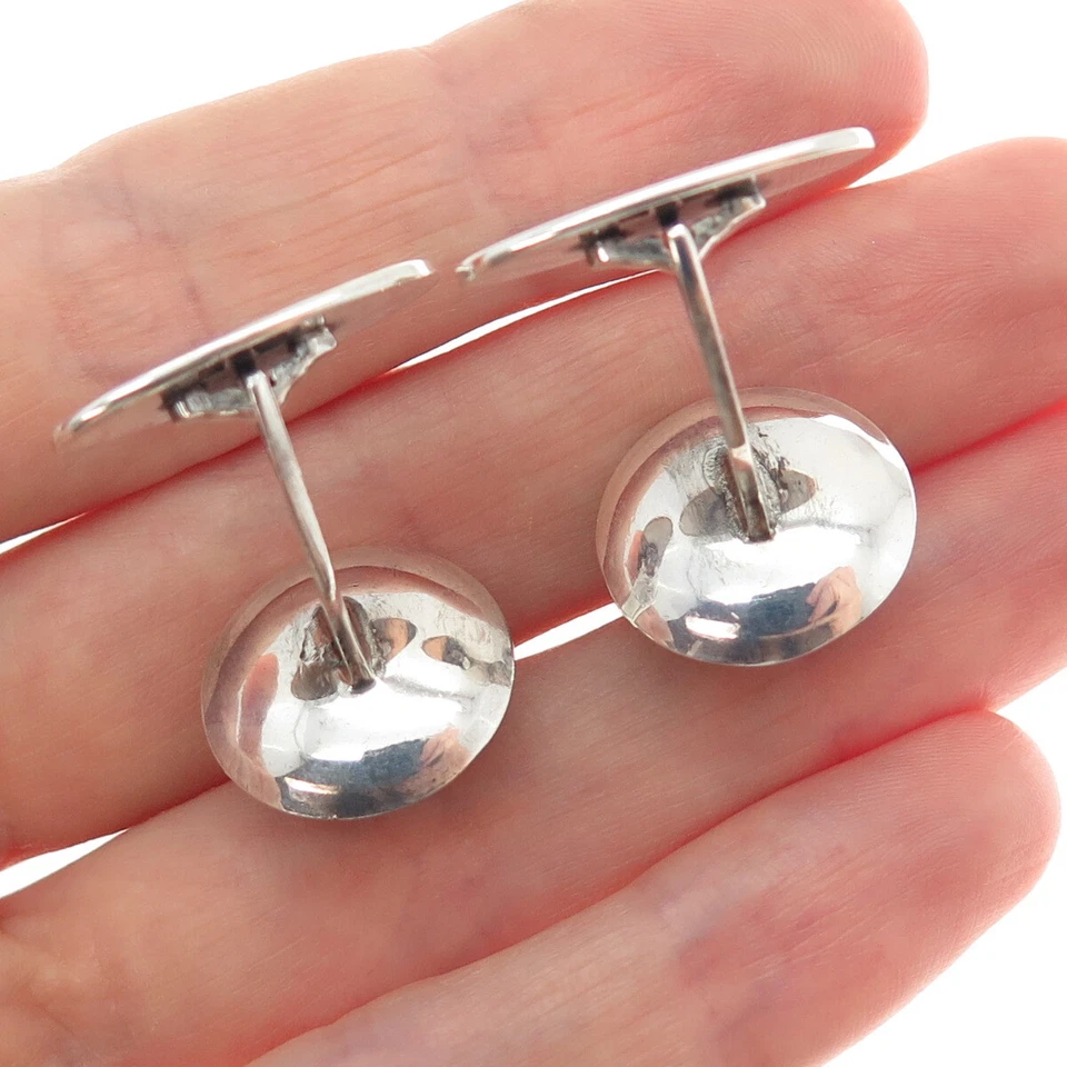 N.E. Gemelos modernistas de hematita real de Dinamarca vintage de plata de ley 925 DE Foto 2 de 4