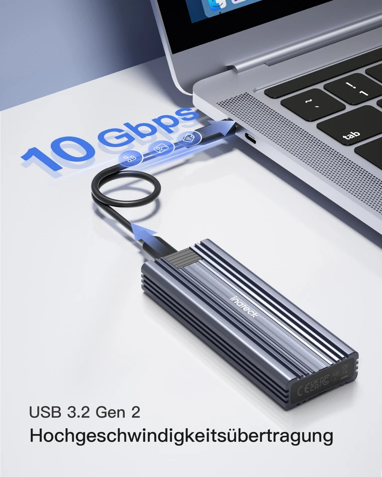 Inateck NVMe M.2 Festplattengehäuse 10 Gbps Übertragung SATA SSD USB C 3.2 GEN 2 - Bild 4 von 4