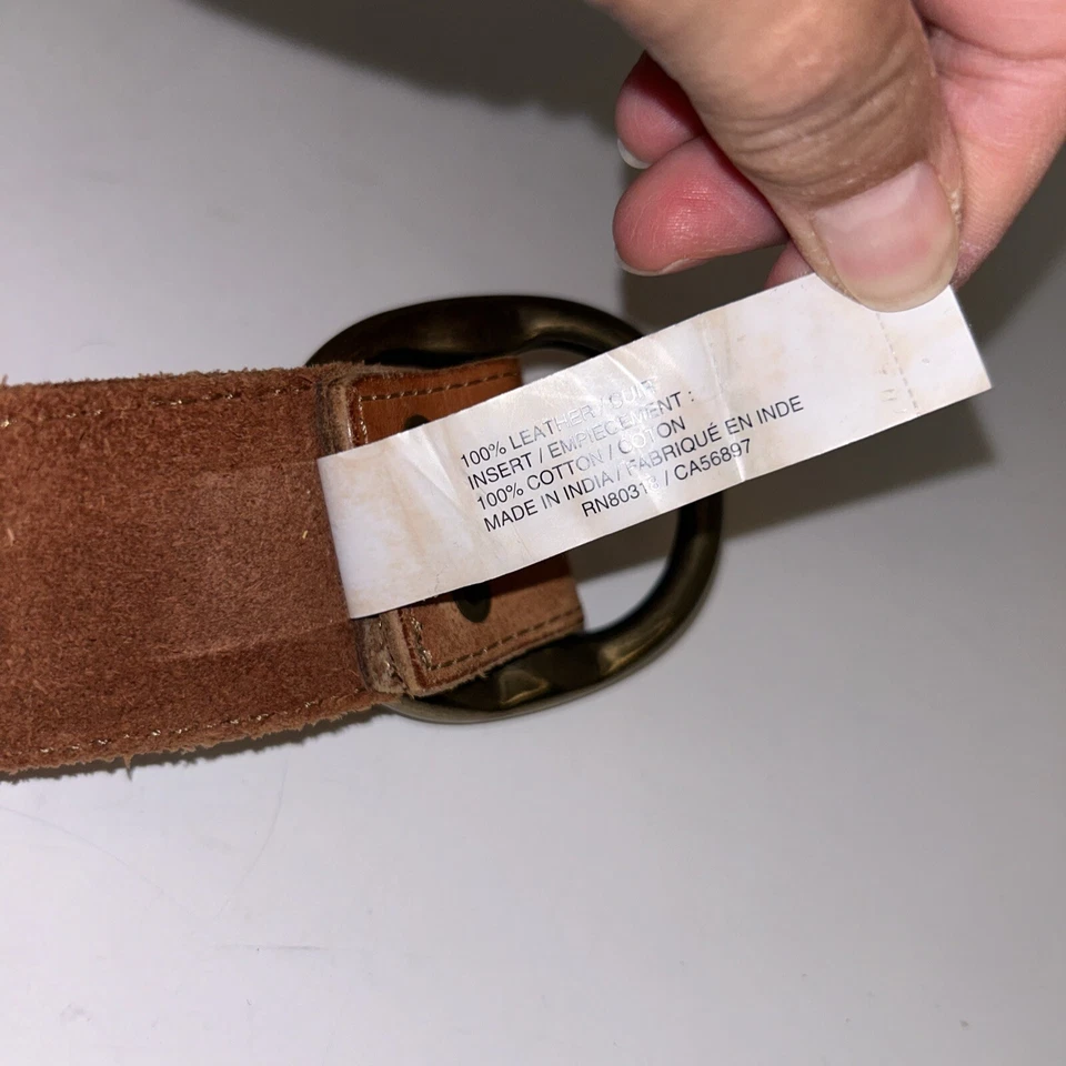 Lucky Brand Beaded Leather Belt Women Size Medium Made In India Light Brwn/White - Image 3 of 4