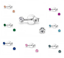 925 Sterling SILVER Petite Stud 2.5mm Earrings CZ Crystal Small Girls Ladies