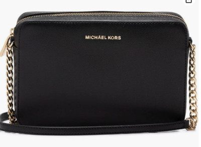 MICHAEL KORS JET SET LARGE FW CROSSBODY LEATHER BLACK GOLD BAG - NEW WITH TAG