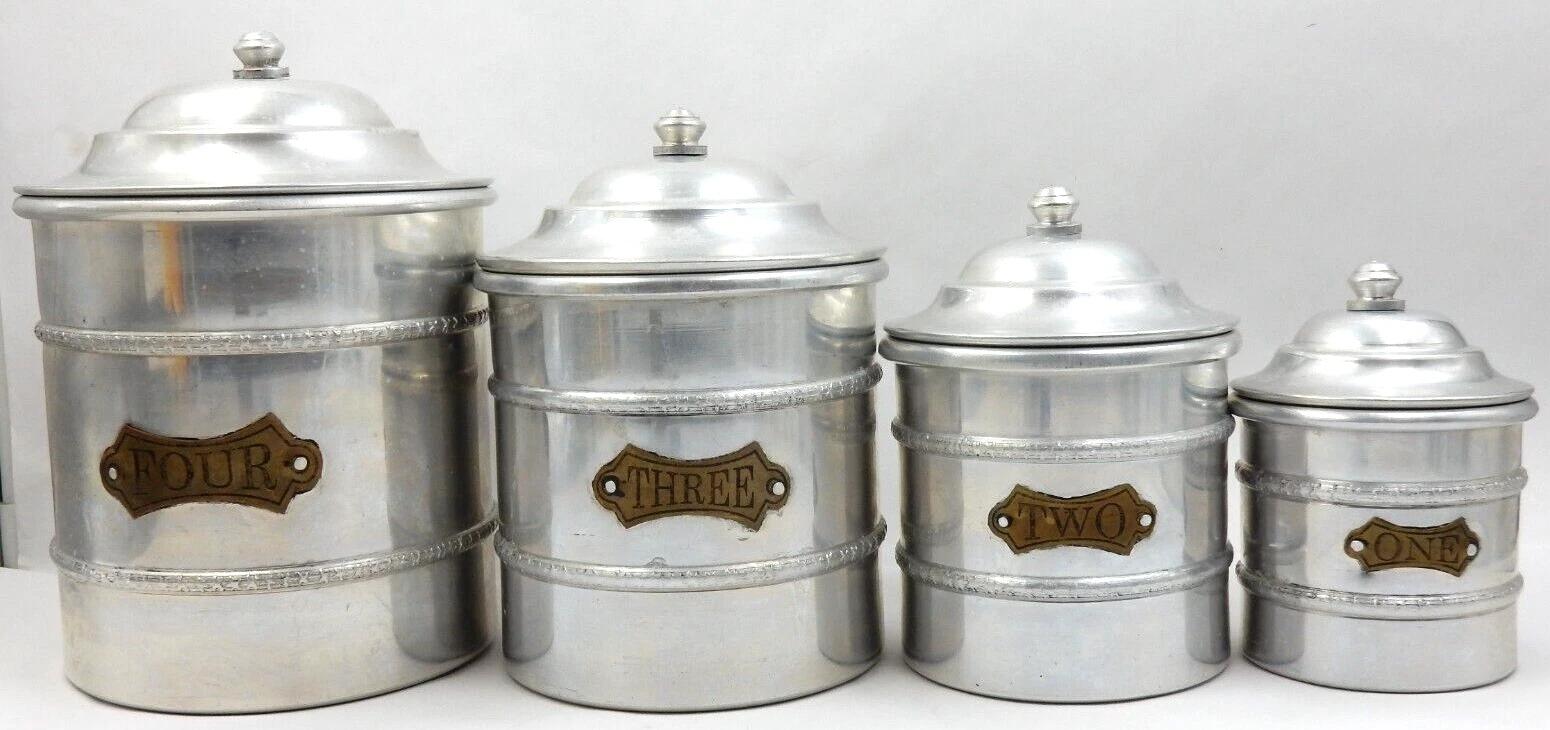 VINTAGE SET OF 4 ALUMINUM NUMBERED NESTING STORAGE CONTAINERS, MADE IN FRANCE