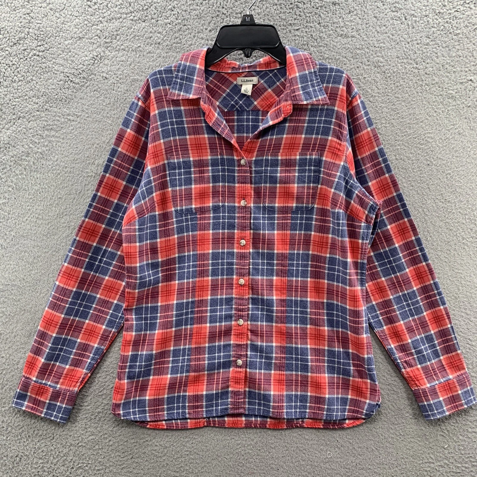 LL. Bean Mens Blue Red Plaid Button Up Outdoor Flannel Long Sleeve Shirt Size S