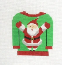 The Collection Santa Sweater Christmas Ornament Handpainted Needlepoint Canvas