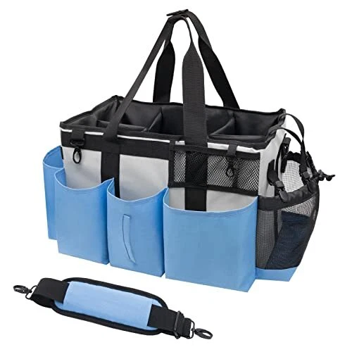 Large Wearable Cleaning Caddy Bag, Cleaning Supplies Organizer with Blue