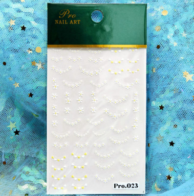 5D Embossed White Sakura Daisy Camellia Flowers Decal Nail Stickers Slider NS52