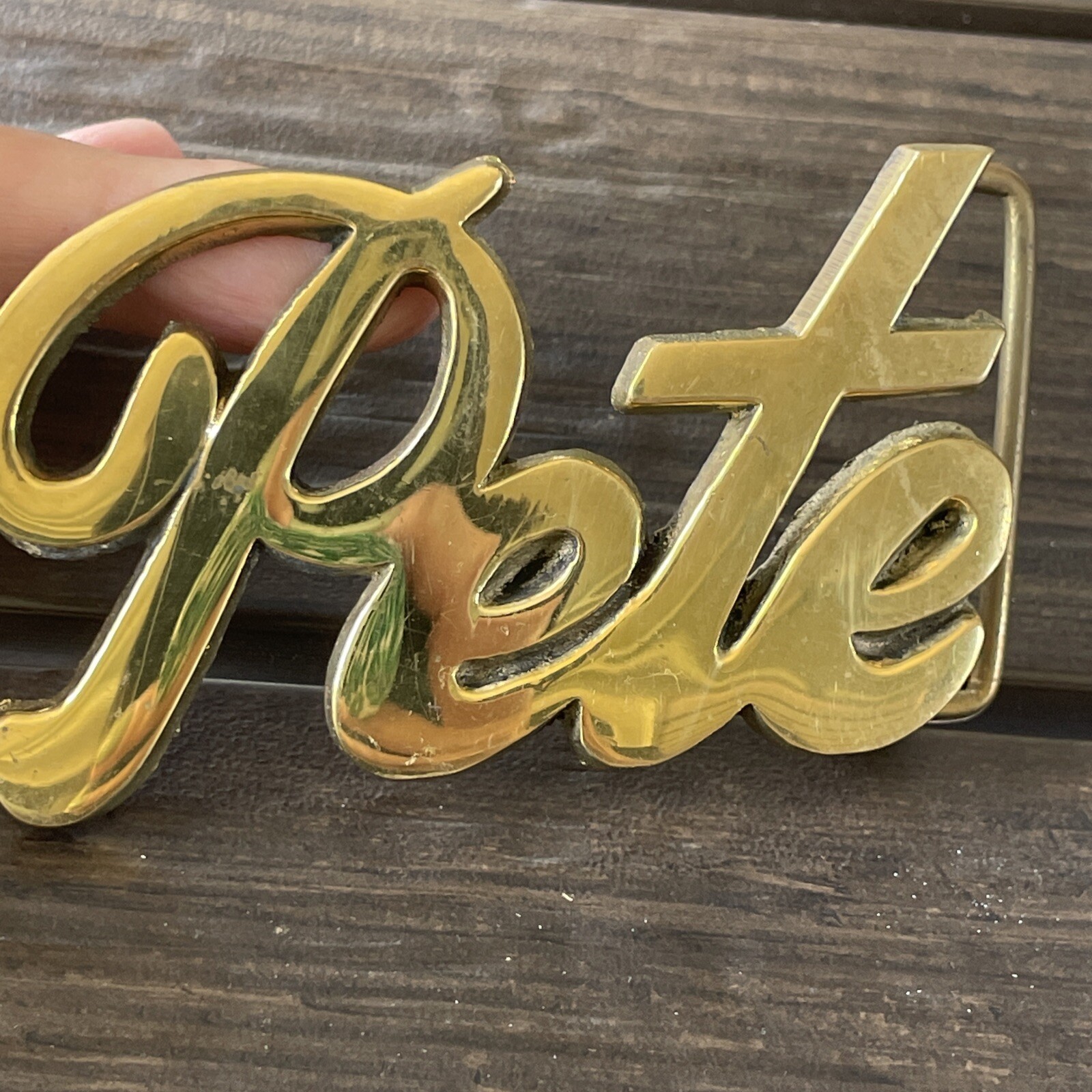Brass Belt Buckle Pete Cursive   solid brass Belt… - image 7