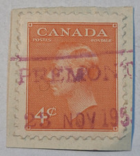 Canada Postage ~ King George VI ~ 4¢ Orange Stamp ~ Posted/Used ~ 1951 ~ N90