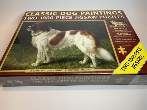 Jigsaw Puzzle 2x 1000 Pieces Dog Paintings St Bernard & King Charles Spaniel New - Picture 1 of 5
