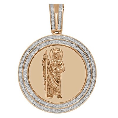 Real Genuine Diamond Saint Jude The Apostle Taddeo St. Judas Charm Pendant 2.25''