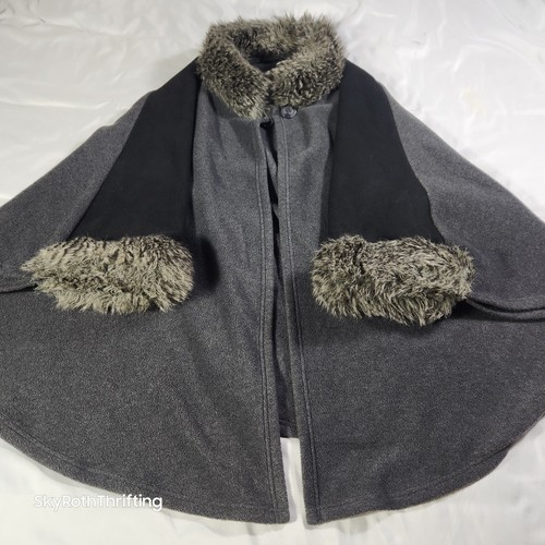 Parkhurst Women’s Cape Fleece One Size Gray Faux Fur Collar Cuffs Made In Canada - Imagen 2 de 11