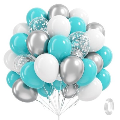 Globos blancos plateados verde azulado de 12 pulgadas con verde azulado