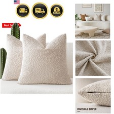 Pack of 2, 20 x 20 Inch, Decorative Textured Boucle Throw Pillow Covers Accen...