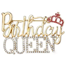 Birthday Brooch Pins, Metal Queen Crown Brooch Sparkling Rhinestone Crystal L...