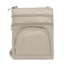 TOVOSO Crossbody Bag for Women, Genuine Leather Multi-Pocket Medium, Cream