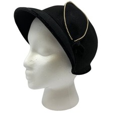 Merrimac Black Felt Cloche Hat Vintage 1960s Beaded Trim Made in USA