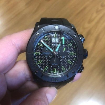 EDOX Chronoffshore Big Date Quarzuhr schwarz 45mm PVD Kautschukband