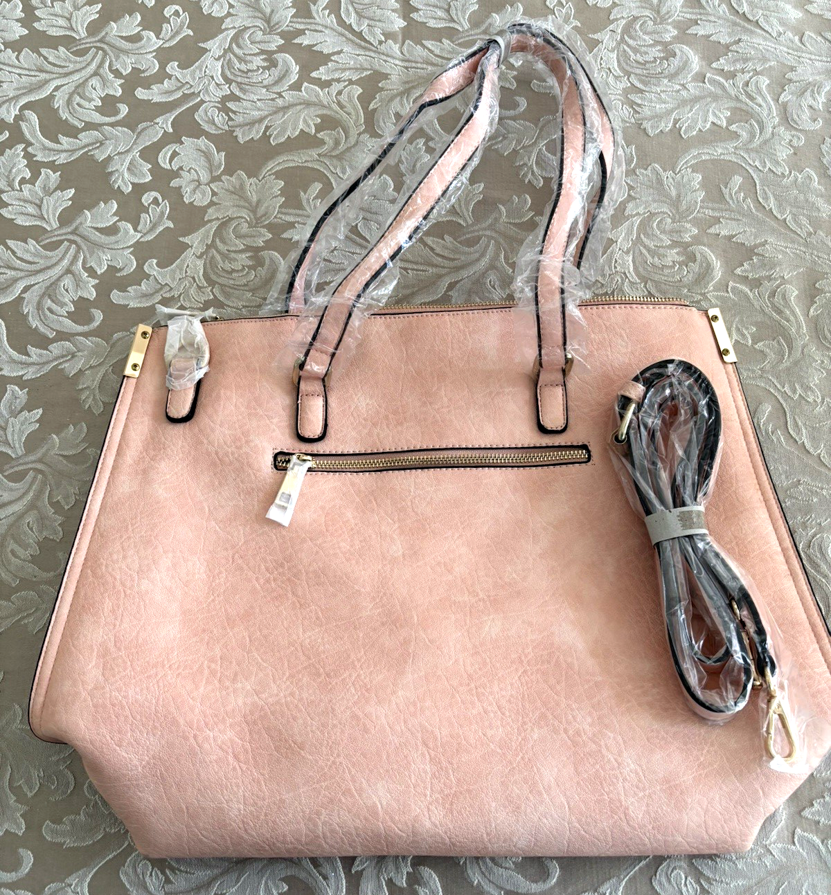 Gold Hardware XL Vegan Tote Bag - Classy Pink Shopper Handbag Lead Free-image