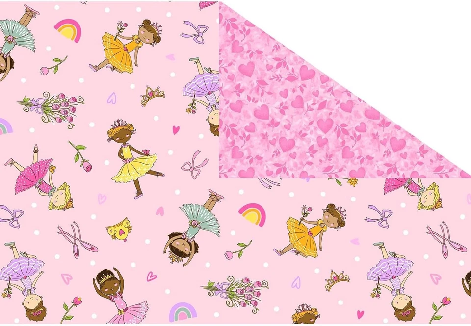 Pre-Quilted Double Sided with Batting Ballerina's Hearts Cotton Pink Fabric Bty - Image 2 of 2