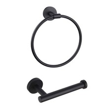 Bathroom Hardware Set 2 Piece Black Towel Ring and Toilet Paper Holder SUS 30...