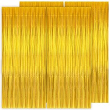 3.3x6.6 Ft Gold Foil Fringe Backdrop Curtains Tinsel Streamers Props 4 PCS