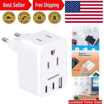 International Plug Adapter with Smart USB C Charging for European Travel