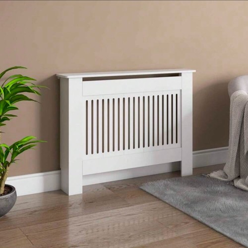 Radiator Cover Heater Cover Cabinet Radiator Shelf MDF Wood Vertical Slat White - Picture 8 of 9