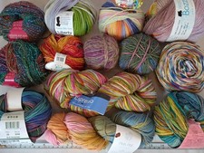 LOT of 13 yarns colorful rainbow wool cotton variegated tonal fade ombre 2 LBS