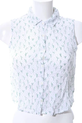 Pull&Bear Chemisier Femme Blanc Vert Casual (EU 36) - Photo 1/2