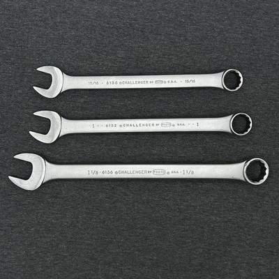 Vintage Challenger By Proto SAE 3pc Combination Wrench Set 15/16 ,1 ,1-1/8  USA