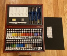 Juego de arte Masters Touch 51 piezas 38 pinceles lápices palet estuche de madera nuevo