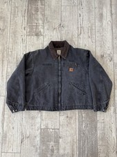 Vintage 1990s Carhartt Detroit J97 BLK Faded Black Canvas Jacket Size XXL