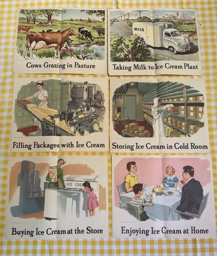 National Dairy Council 1954 Set Of 6 Ice Cream Themed Prints vintage 