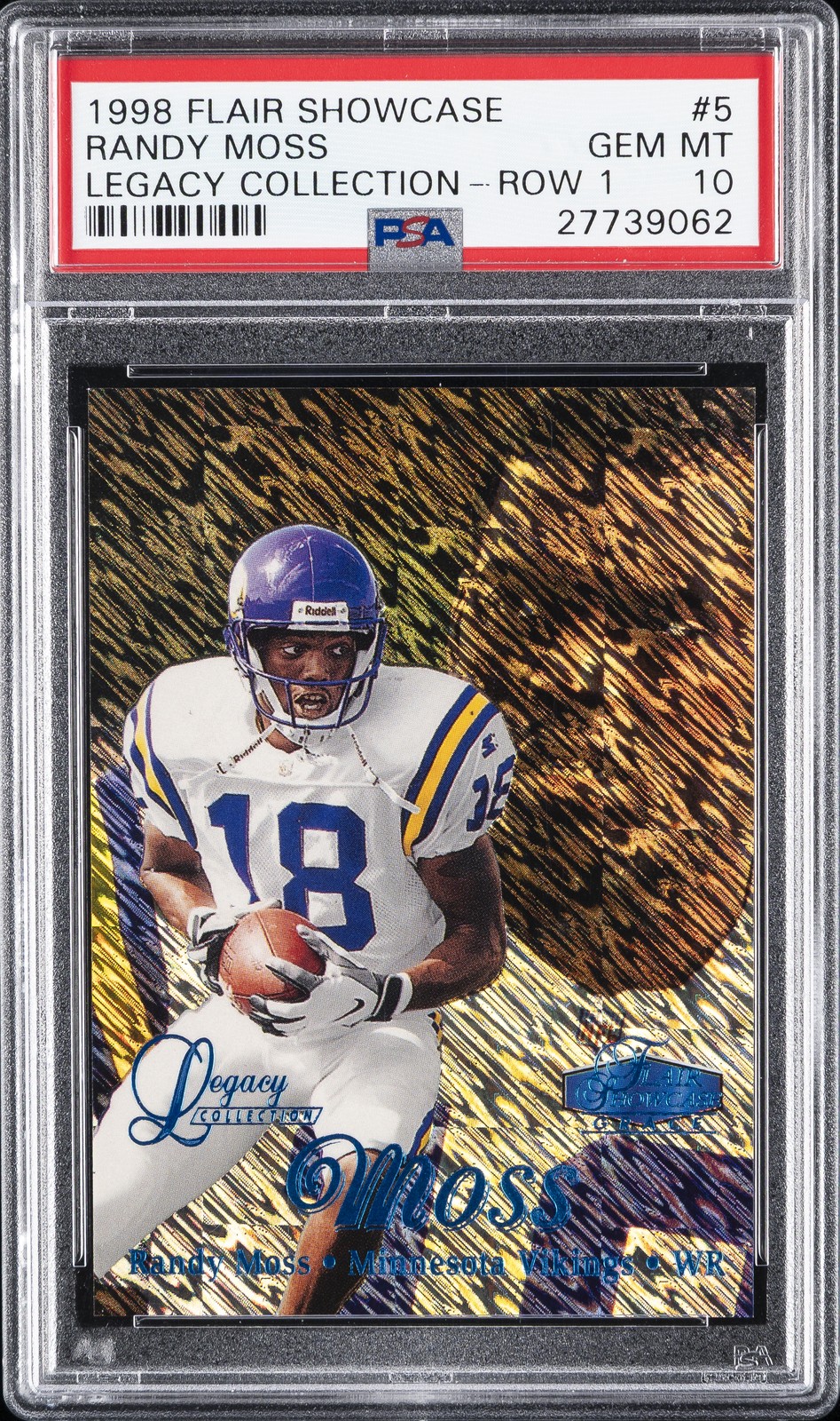 1998 FLAIR SHOWCASE LEGACY COLLECTION ROW 1 #5 Randy Moss front