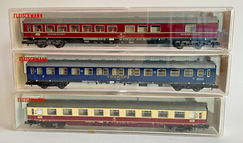 FLEISCHMANN 2x vagones de tren rápido 8112+8115 y 1x vagones TEE 8160 EMBALAJE ORIGINAL✅ | Zustand: Gebraucht