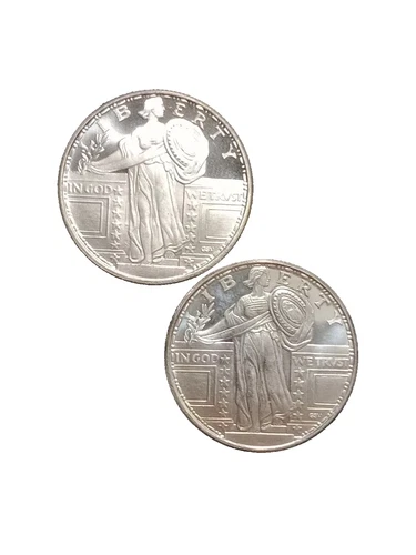 Lot of 2 Standing Liberty Quarter Design Style 1/4 oz .999 Fine Silver Round