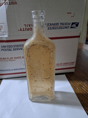 Antique Vintage JR Watkins Glass Bottle with Embossed Cursive Writing Apothecary