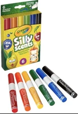 Crayola Silly Scents Wedge Tip Washable Markers-Assorted Colors 6/Pkg Brand New