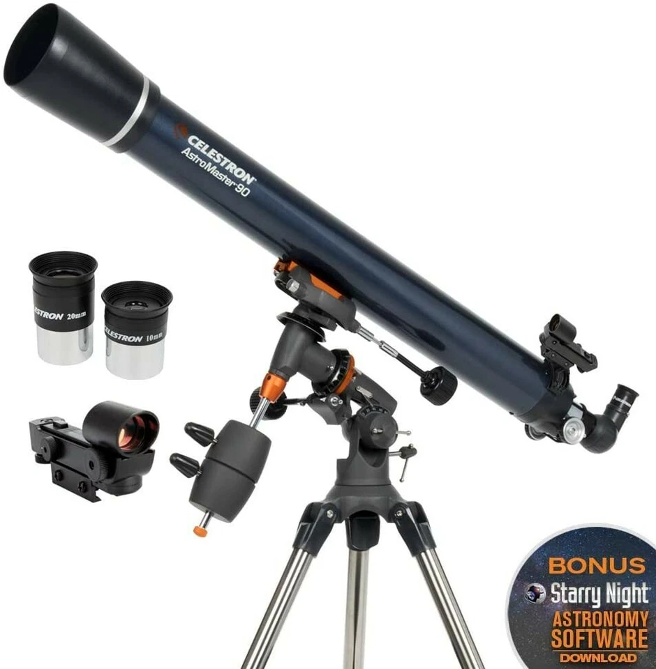 Celestron - AstroMaster 90EQ Refractor Telescope - Fully-Coated Glass Optics - A - Image 2 of 4