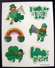 VINTAGE AMERICAN GREETINGS AGC IRISH ST. PATRICK'S DAY 6 STICKERS 1 SHEET