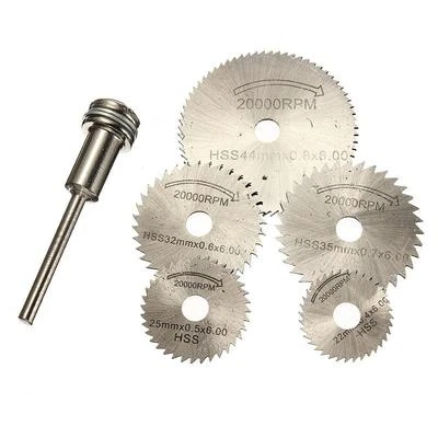 6 Pcs 22-50mm HSS Circular Saw Blade Cutting Discs Set and Mandrel for Drill