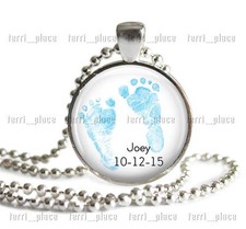 Custom New Baby Boy Feet Glass Pendant Chain Personalized Jewelry Name Date