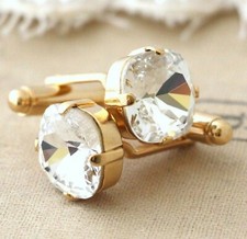 4CT CUSHION CUT LAB CREATED DIAMOND MEN WEDDING CUFFLINK 14K YELLOW GOLD PLATED
